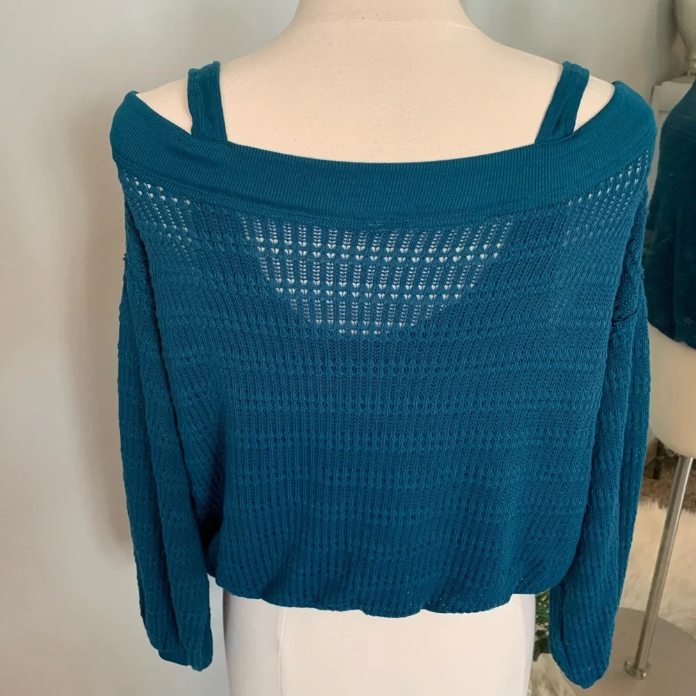 Free People Off shoulder blouse Top Blue XS Teal Treasure NWT long sleeve top